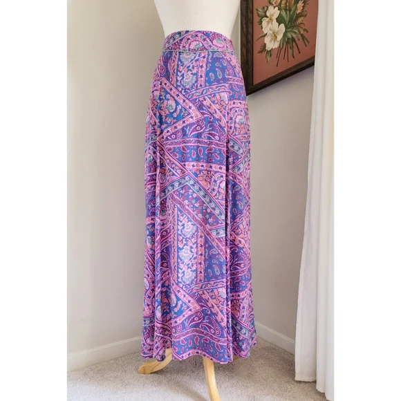 ba&sh Blossom Fanessa Maxi Skirt Blue & Pink Batik Floral Print Size 1 Small - Picture 10 of 16